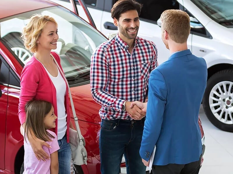 Customers Shaking Hands with Sales Representative